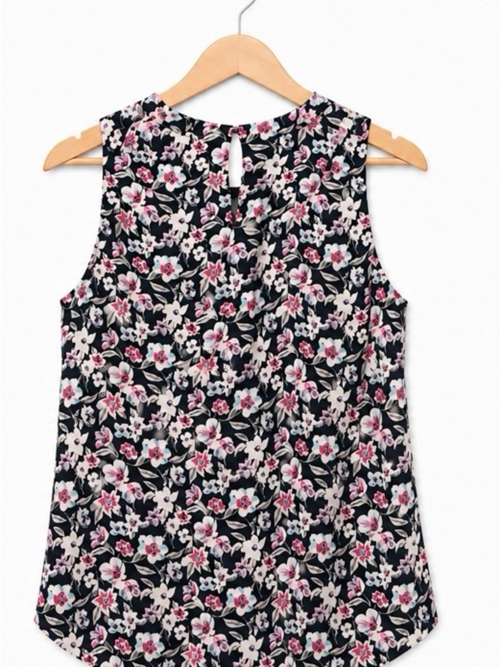 Banana Republic Floral Sleeveless Blouse Women’s Medium Navy Pink White Top - Picture 3 of 5